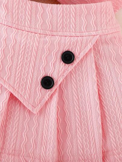 SHEIN ثوب الأطفال الرضع للفتيات مؤلف من ثلاث قطع، مع جاكيت أنيق وتنورة زر بتصميم جميل، لفصلي الربيع والخريف