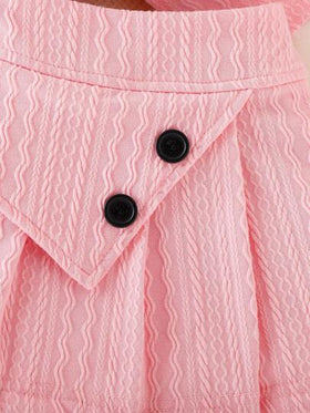 SHEIN ثوب الأطفال الرضع للفتيات مؤلف من ثلاث قطع، مع جاكيت أنيق وتنورة زر بتصميم جميل، لفصلي الربيع والخريف