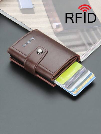 1 قطعة محفظة بطاقة محفظة بطاقة ائتمان محفظة بطاقة قابلة للسحب RFID مانع للحجب، محفظة ذكية مصنوعة من الألومنيوم للرجال والنساء للاستخدام اليومي التجاري