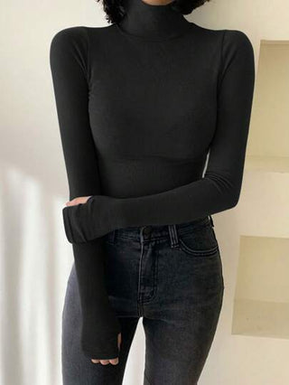 DAZY قميص نسائي بياقة عالية وأكمام طويلة، قميص نسائي ضيق، ملابس نسائية للخريف