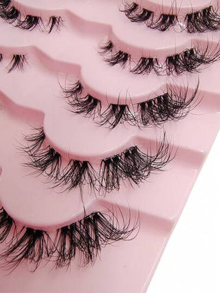 زوجان من الرموش الصناعية 5 Pairs , رموش قطة طبيعية اللمعان، رموش قصيرة ناعمة، رموش فرو الخيالية 5d، شريط شفاف للرموش الصناعية رموش رموش اصطناعي