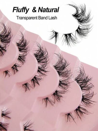 زوجان من الرموش الصناعية 5 Pairs , رموش قطة طبيعية اللمعان، رموش قصيرة ناعمة، رموش فرو الخيالية 5d، شريط شفاف للرموش الصناعية رموش رموش اصطناعي