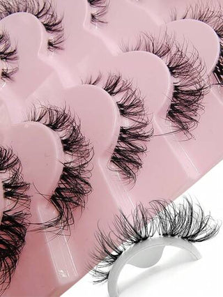 زوجان من الرموش الصناعية 5 Pairs , رموش قطة طبيعية اللمعان، رموش قصيرة ناعمة، رموش فرو الخيالية 5d، شريط شفاف للرموش الصناعية رموش رموش اصطناعي