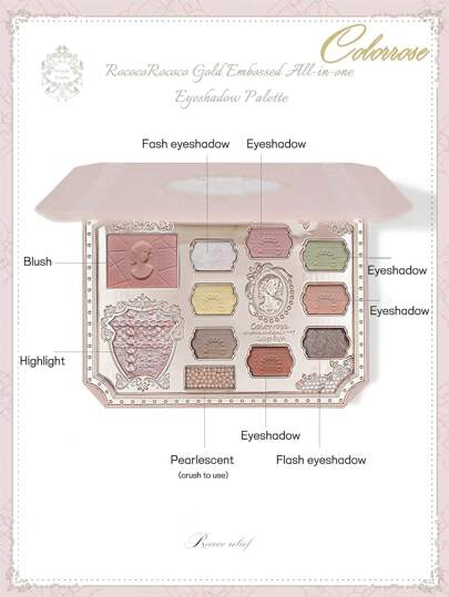 COLORROSE أداة مكياج ذات بروز سطحي ، ظلال عيون بودرة بريقية أحادية اللون ،عالية الصبغة ، بريق لامع طويل الأمد، ناعمة وخفيفة وملساء، مع مرآة، بالإضافة لأضواء التفتيح ومساحيق التدرج والأحمر الخدود، كل ذلك في أداة مكياج متكاملة