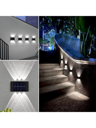 شمسي مقاوم للماء 6 حبات LED وأعلى وأسفل مصابيح خارجية، جهاز إنارة جداري نوردي حديث يضيء الخارج بجهاز استشعار للضوء الشمسي، جهاز إضاءة جداري خارجي باللون الأسود للتركيب على الحائط للمنزل والحديقة والرواق (ضوء أبيض،1قطعة) ديكور خريفي ديكور المنزل ديكور الخا