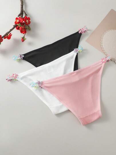 Shein Underwear&Sleepwear Basics ثلاث كلمات مضلعة بزهور مزينة بزهور للنساء