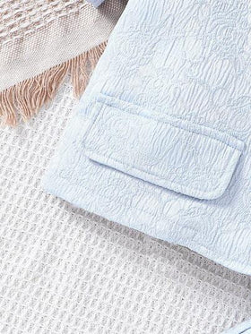 SHEIN طقم جاكيت وشورت من قماش الجاكار بأكمام قصيرة وياقة شال من Tween Girl