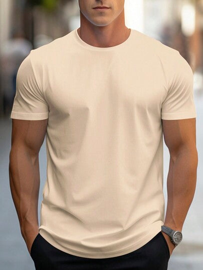 Manfinity Homme تي شيرت كاجوال قصير الأكمام أحادي اللون للرجال، هدية للصديق