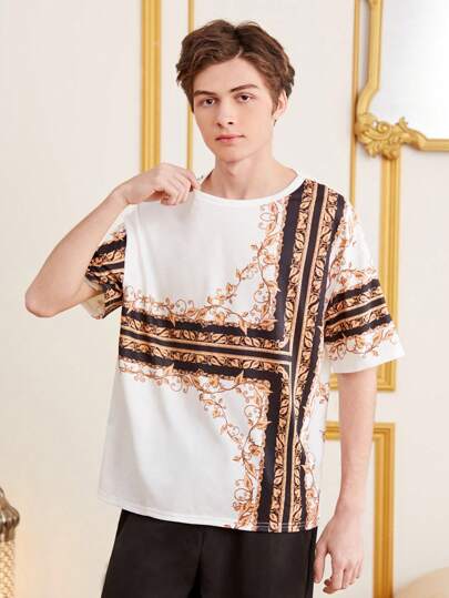 SHEIN تي شيرت رقمي بقصة فضفاضة لفتيان المراهقة للإرتداء العادي