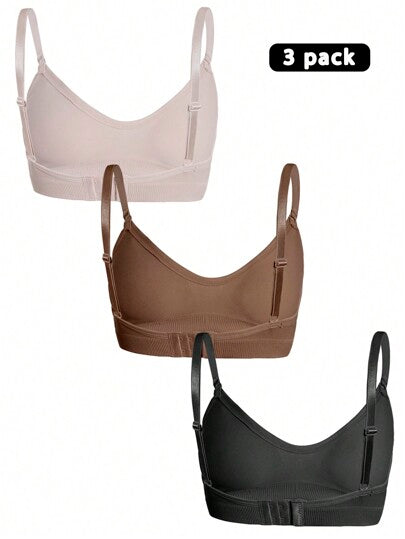 Shein Underwear&Sleepwear Basics 3 قطع حمالات صدر نسائية بلون سادة