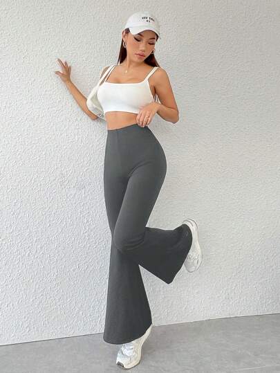 PETITE سراويل ذات خصر عالي وجرس بلون سادة، ملابس رمضان