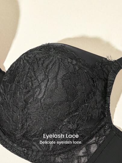 LUVLETTE صدرية سوداء مثيرة بتغطية كاملة بدون بطانة ذات دفع لأعلى بتطريز زهري من الدانتيل، أنيقة وراحة خفيفة مع تقليل الحجم