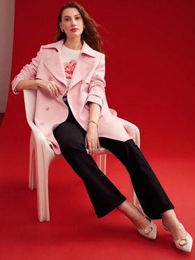 MOTF PREMIUM معطف نسائي مزدوج الصدر محبوك مع حزام