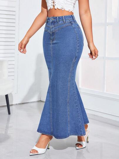 SHEIN Privé تنورة جينز متسعة الأطراف بخصر عالٍ