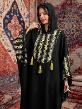 Al Najma رمضان قفطان فضفاض مطبوع مع شرابة