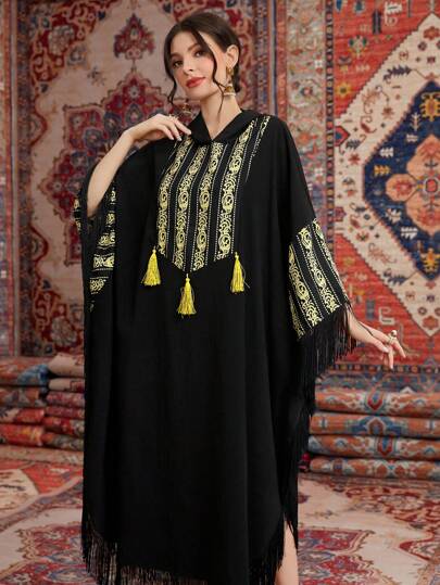 Al Najma رمضان قفطان فضفاض مطبوع مع شرابة