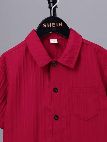 SHEIN قميص قصير الأكمام عارض للأولاد من العمر 9-14 سنة