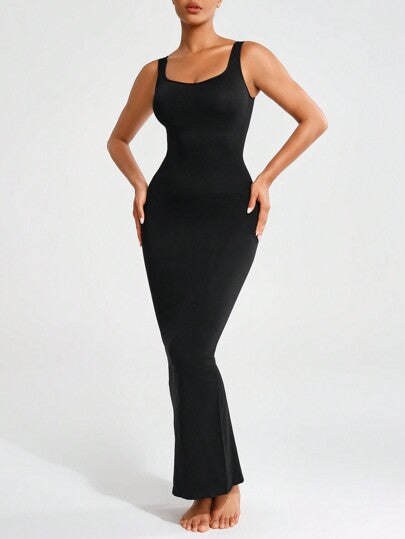 Shape فستان Bodycon بدون أكمام ذو لون سادة للسيدات مع فتحة خلفية