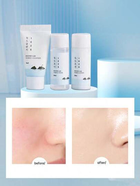 ROUND LAB طقم العناية بالبشرة دوكدو 1025، 3 قطع منظف 15مل + مُنقي 20مل + كريم 20مل للبشرة عرضة للحب [الحجم الصغير]