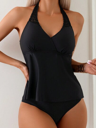 طقم تانكيني حريمي Swim Basics بيكيني علوي للسيدات بلون سادة وياقة رسن