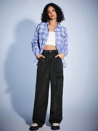 Forever 21 بنطلون واسع نسائي عارض مع جيوب مائلة