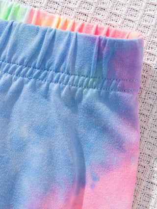 EZwear طقم تي شيرت وشورت 2 قطعة بياقة مستديرة وأكمام قصيرة للنساء بنمط الصبغ بالربط والرسم القلبي كاجوال للصيف