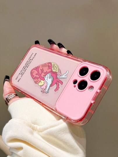 ١ حالة هاتف قلب شفاف وردي اللون مصنوعة من TPU مزودة بحامل مرآة، متوافقة مع آيفون ١١ ١٢ ١٣ ١٤ ، ١٢ برو ماكس ، ١٣ برو ماكس ، ١٤ برو ماكس ، ١٥ ، ١٥ برو ، ١٥ برو ماكس ، آيفون ١٦ ، ١٦ برو ، ١٦ برو ماكس