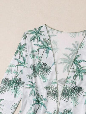 SHEIN طقم ملابس سباحة مكون من 3 قطع بلون موحد مع سراويل داخلية مطبوعة وغطاء وحمالة صدر