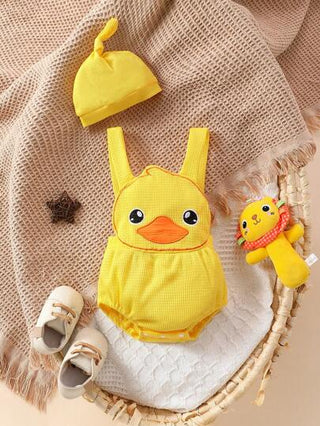 Persoplay Kids بادي مطرز بتطريز بطة صفراء صغيرة للأطفال الرضع والأولاد والبنات، تصميم جميل وقطني مريح للربيع/الصيف