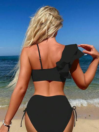 Swim حواف مكشكشة وديكور عقدة من قطعتين لملابس السباحة بيكيني كرنفال