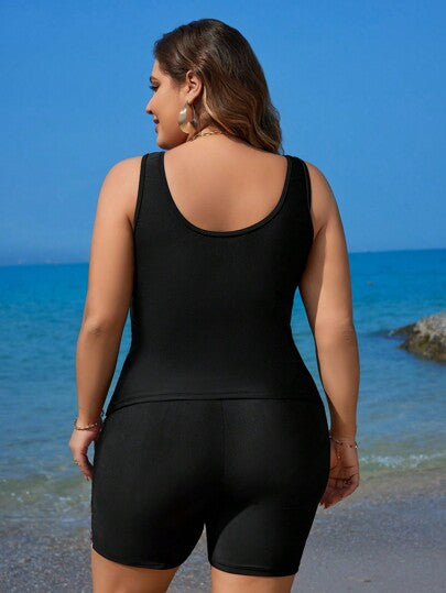 Swim Lushoire طقم ملابس سباحة تانكيني مكون من ملابس علوية خزان مطبوعة بالطبعة الاستوائية وسروال مربع مقاسات كبيرة للشاطئ الصيفي