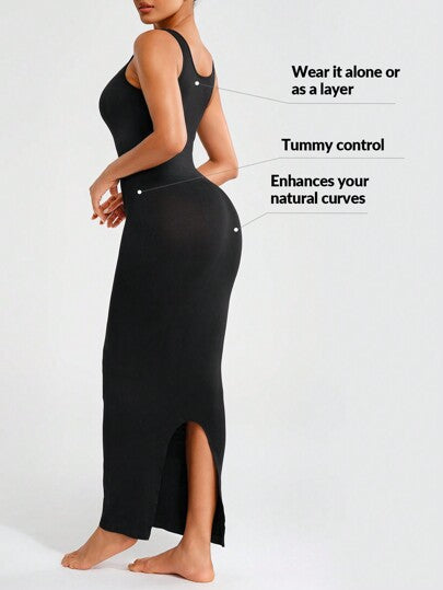 Shape فستان Bodycon بدون أكمام ذو لون سادة للسيدات مع فتحة خلفية
