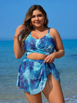 Swim Lushoire طقم بكيني مربوط قياس كبير بطبعة صباغة الربط للشاطئ الصيفي
