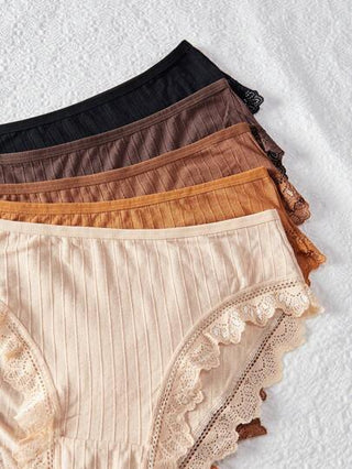 Shein Underwear&Sleepwear Basics مجموعة مكونة من 5قطع للملابس الداخلية الحريمية، سروال داخلي مثلث مزين بالدانتيل