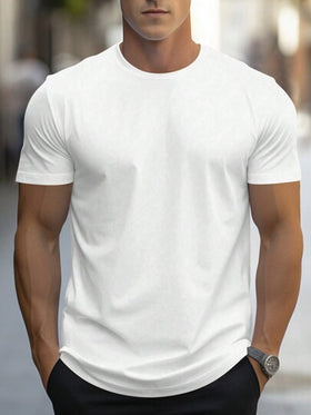 Manfinity Homme تي شيرت رجالي ذو لون سادة وياقة دائرية وأكمام قصيرة