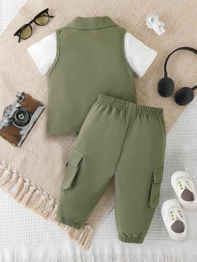 SHEIN ثلاثية قطع لباس صبي رضيع عملي رياضي لأجواء الصيف