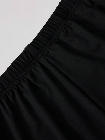 SHEIN EZwear سروال قصير بشريط مطاطي وحزام ملون واسع الحجم ، مع لف أسفل الحاشية