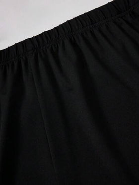 SHEIN EZwear سروال قصير بشريط مطاطي وحزام ملون واسع الحجم ، مع لف أسفل الحاشية