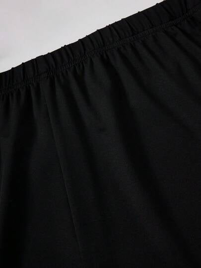 SHEIN EZwear سروال قصير بشريط مطاطي وحزام ملون واسع الحجم ، مع لف أسفل الحاشية