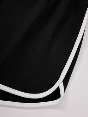 SHEIN EZwear سروال قصير بشريط مطاطي وحزام ملون واسع الحجم ، مع لف أسفل الحاشية