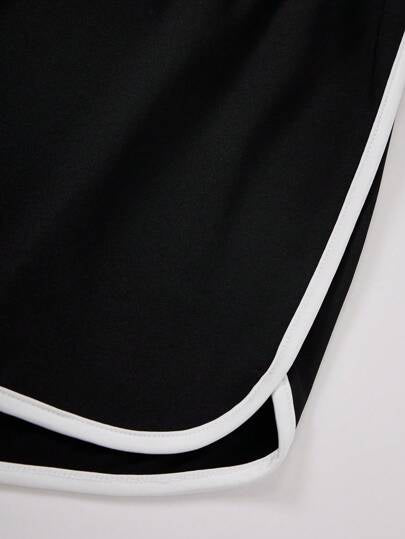 SHEIN EZwear سروال قصير بشريط مطاطي وحزام ملون واسع الحجم ، مع لف أسفل الحاشية