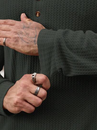 EGENSIO قميص تي شيرت طويل الأكمام نصف أزرار مع ياقة مقطوعة، خريف
