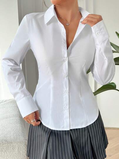 EZwear قميص بأكمام طويلة بلون واحد، بلوزة بأكمام طويلة، ملابس رمضان