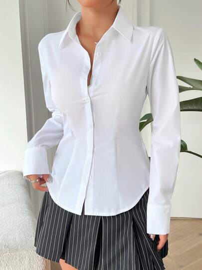 EZwear قميص بأكمام طويلة بلون واحد، بلوزة بأكمام طويلة، ملابس رمضان