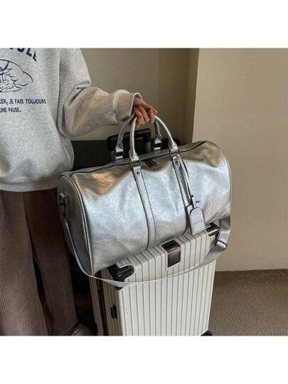 حقيبة يد كبيرة السعة ذات لون أحادي للنساء، حقيبة سفر مقاومة للماء، حقيبة رياضة خفيفة الوزن، حقيبة منظم متعددة الوظائف للطلاب، حقيبة تسوق من البولي يوريثان باللون الأسود/الفضي، مع فصل للجزء الرطب والجاف، حقيبة سفر خفيفة الوزن، حقيبة أعمال موضة للمدرسة وملح
