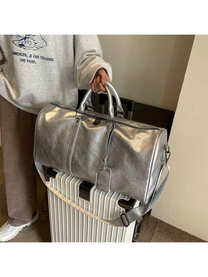 حقيبة يد كبيرة السعة ذات لون أحادي للنساء، حقيبة سفر مقاومة للماء، حقيبة رياضة خفيفة الوزن، حقيبة منظم متعددة الوظائف للطلاب، حقيبة تسوق من البولي يوريثان باللون الأسود/الفضي، مع فصل للجزء الرطب والجاف، حقيبة سفر خفيفة الوزن، حقيبة أعمال موضة للمدرسة وملح