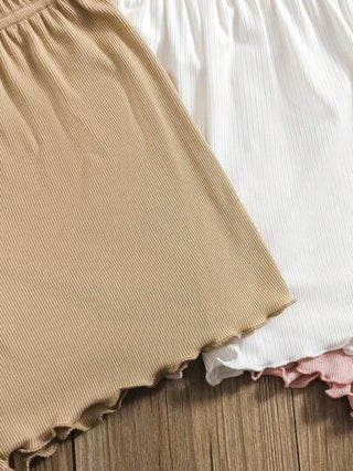 girls-sets ثلاثيات/طقم ملابس بنات مراهقات محبوكة من قميص وشورت ألوان صلبة ضيقة مناسبة للعطلات العادية.
