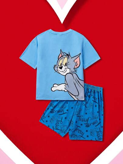 TOM & JERRY X SHEIN مجموعة بجامة صبي مراهق برسوم كرتونية