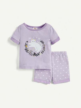 Cozy Pixies ملابس داخلية شتوية قصيرة الأكمام للرضع بناتي مقاس مضبوط أربع قطع/طقم مع دب محبوب، نقش نقطة مائلة ونقش زهور