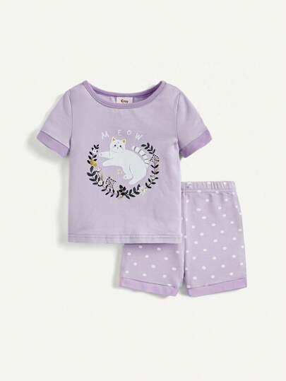 Cozy Pixies ملابس داخلية شتوية قصيرة الأكمام للرضع بناتي مقاس مضبوط أربع قطع/طقم مع دب محبوب، نقش نقطة مائلة ونقش زهور